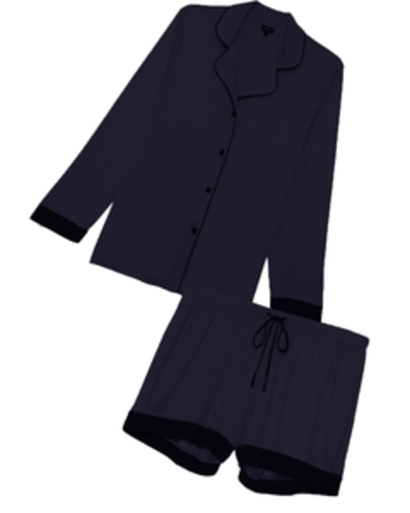 Front of a size M Long-Sleeve Top and Shorts Sleep Set in Navy/Navy by Cosabella. | dia_product_style_image_id:253748